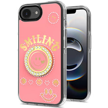 For iPhone 16e Case Diamond Studs Smiling Face Bling Ring Stand + Tempered Glass