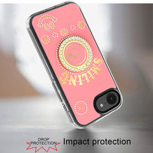 For iPhone 16e Case Diamond Studs Smiling Face Bling Ring Stand + Tempered Glass