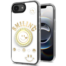 For iPhone 16e Case Diamond Studs Smiling Face Bling Ring Stand + Tempered Glass