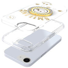 For iPhone 16e Case Diamond Studs Smiling Face Bling Ring Stand + Tempered Glass