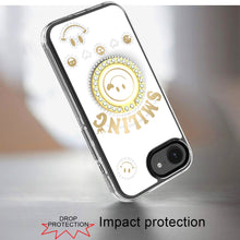 For iPhone 16e Case Diamond Studs Smiling Face Bling Ring Stand + Tempered Glass