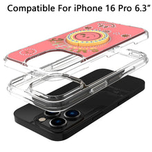 For iPhone 16 Pro 6.3in Case Bling Studs Smiling Ring Stand + Tempered Glass