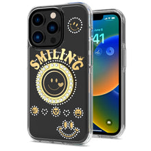 For iPhone 15 PRO Case Bling Studs Smiling Design Ring Stand + 2 Tempered Glass