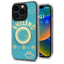 For iPhone 15 PRO Case Bling Studs Smiling Design Ring Stand + 2 Tempered Glass