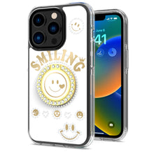 For iPhone 14 PRO Case Diamond Studs Smiling Face Bling Cover with Ring Stand