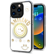For iPhone 13 Pro Max Case Diamond Studs Smiling Bling Cover with Ring Stand