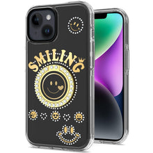 For iPhone 13/14 Case Diamond Studs Smiling Face Bling Ring + Tempered Glass