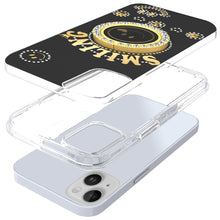 For iPhone 13/14 Case Diamond Studs Smiling Face Bling Ring + Tempered Glass