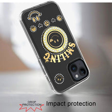 For iPhone 13/14 Case Diamond Studs Smiling Face Bling Ring + Tempered Glass