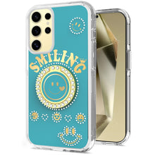 For Samsung Galaxy S24 Ultra Case Diamond Studs Smiling Face Bling Ring Stand