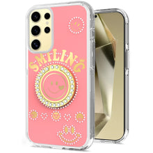 For Samsung Galaxy S24 Case Diamond Studs Smiling Face Bling w/ Ringstand Holder