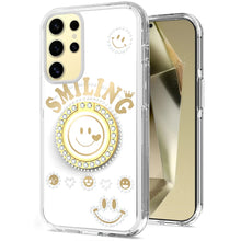 For Samsung Galaxy S24 Case Diamond Studs Smiling Face Bling w/ Ringstand Holder