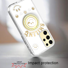 For Samsung Galaxy S24 Case Diamond Studs Smiling Face Bling w/ Ringstand Holder