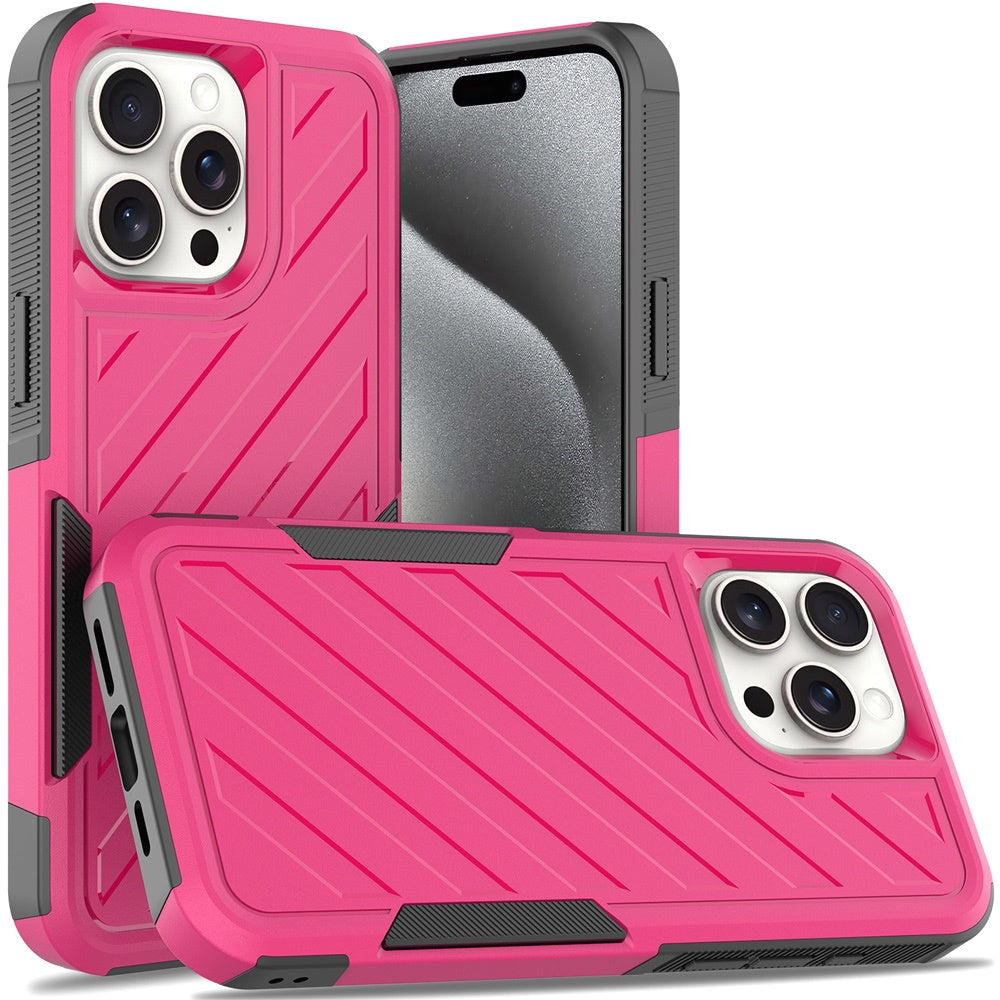 For iPhone 15 Pro Max Case Dual Layer Shockproof Lined Cover + 2 Tempered Glass