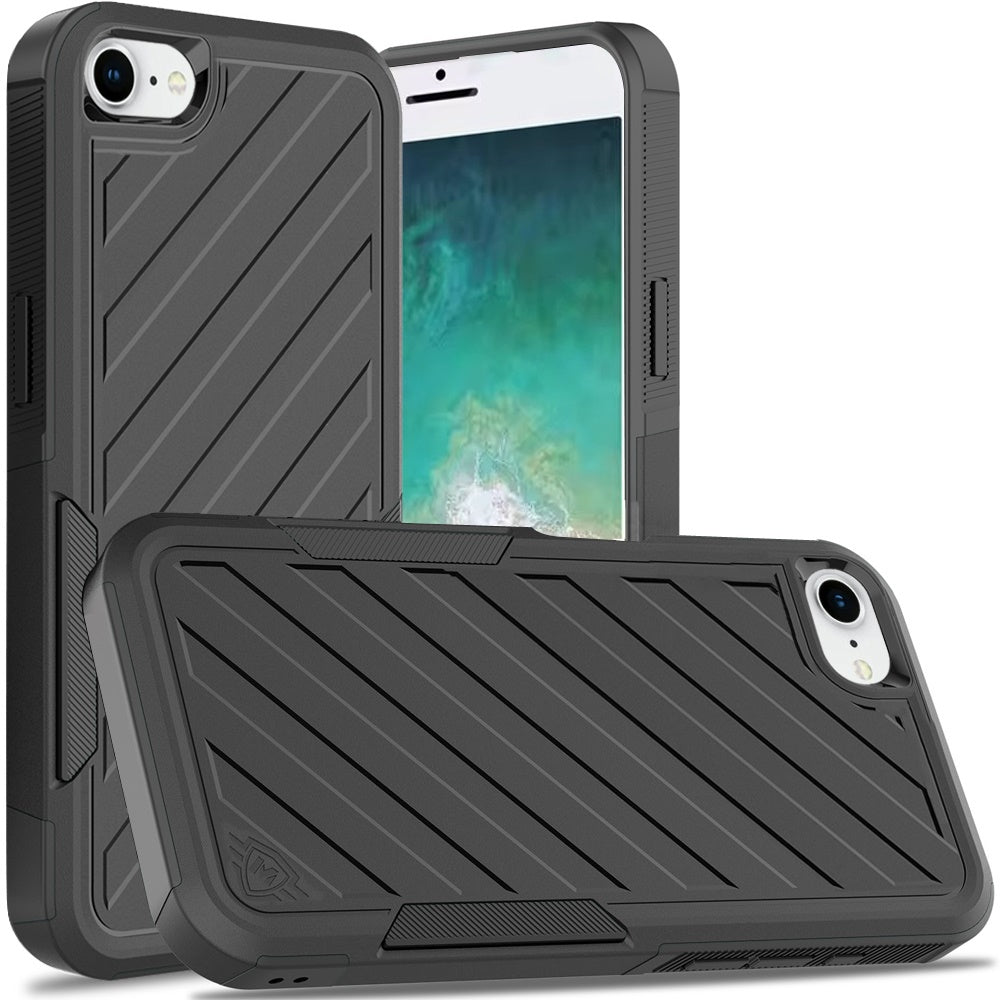 For iPhone 16e Case Dual Layer Shockproof Lined Phone Cover + Tempered Glass
