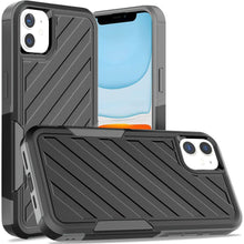 For iPhone 11 6.1 in. Case Dual Layer Shockproof Lined Cover + Tempered Glass