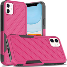 For iPhone 11 6.1 in. Case Dual Layer Shockproof Lined Cover + Tempered Glass