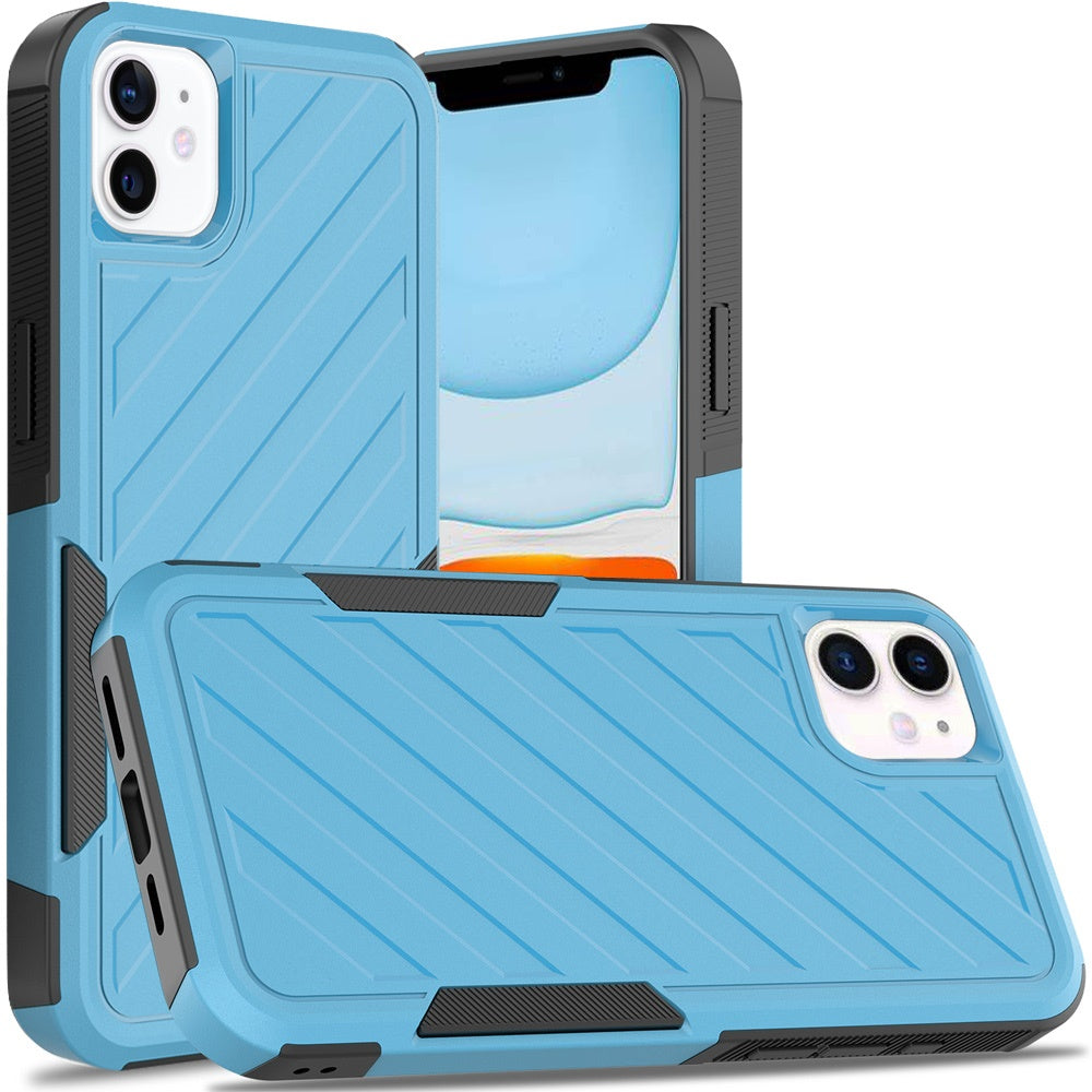For iPhone 11 6.1 in. Case Dual Layer Shockproof Lined Cover + Tempered Glass
