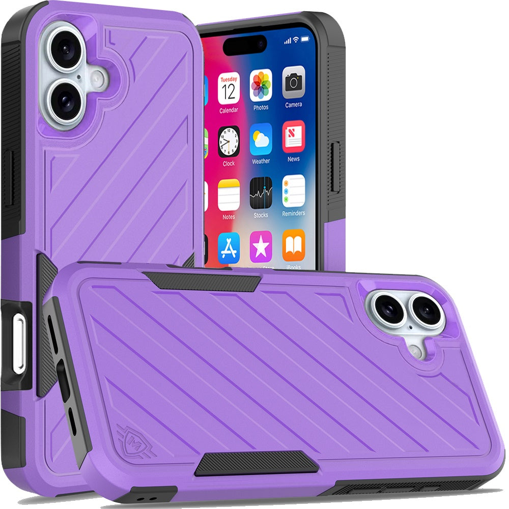 For iPhone 16 6.1inch Case Dual Layer Shockproof Lined Cover + Tempered Glass