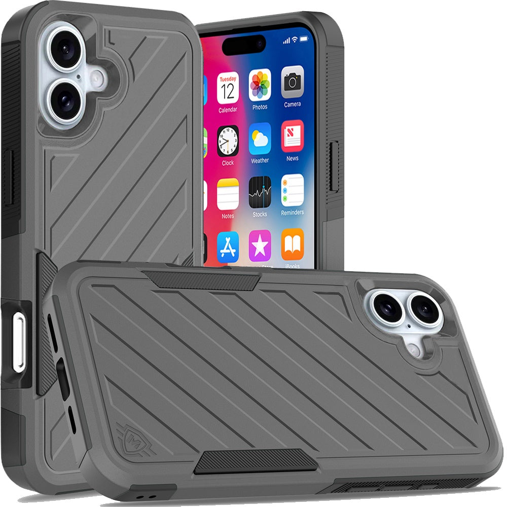For iPhone 16 6.1inch Case Dual Layer Shockproof Lined Cover + Tempered Glass