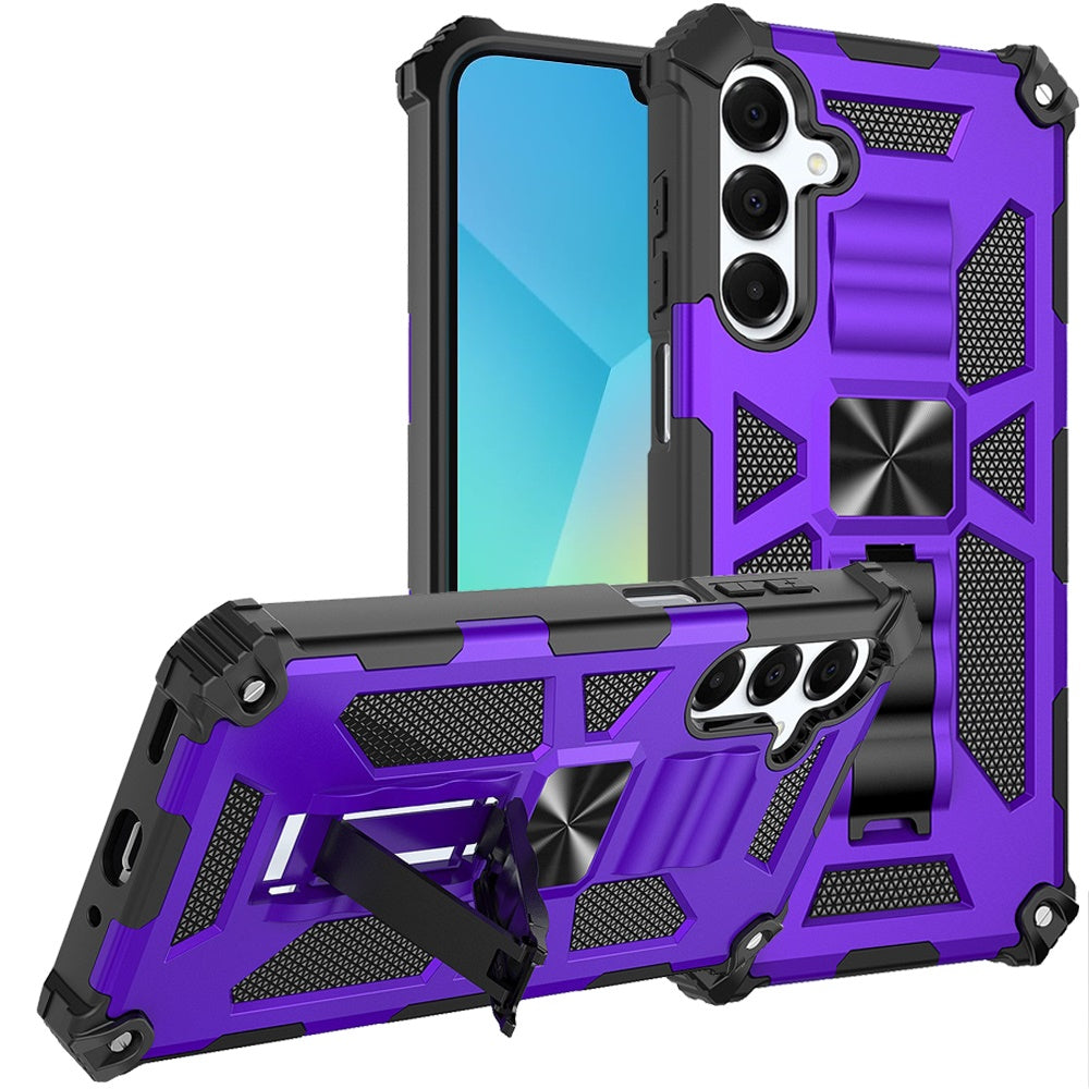 For Samsung A16 5G Case Shockproof Modern with Stand Metal Plate +Tempered Glass