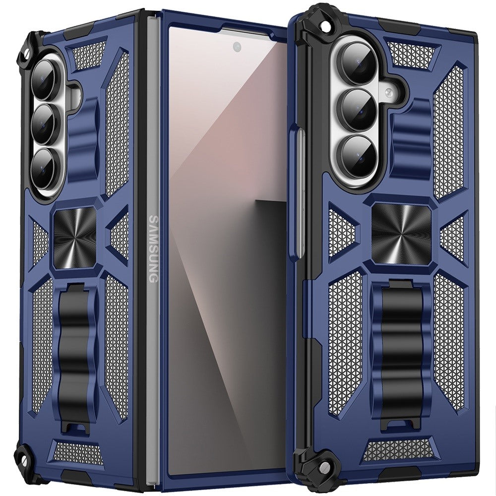 For Samsung Z Fold7 Case Shockproof Modern w/ Stand Metal Plate + Tempered Glass