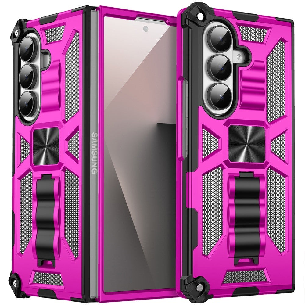 For Samsung Z Fold7 Case Shockproof Modern w/ Stand Metal Plate + Tempered Glass