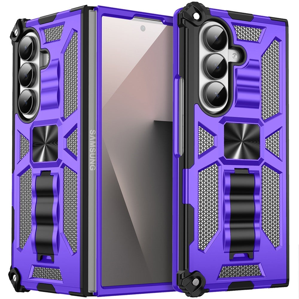 For Samsung Z Fold7 Case Shockproof Modern w/ Stand Metal Plate + Tempered Glass