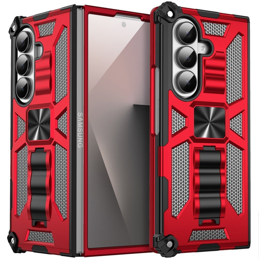 For Samsung Z Fold7 Case Shockproof Modern w/ Stand Metal Plate + Tempered Glass