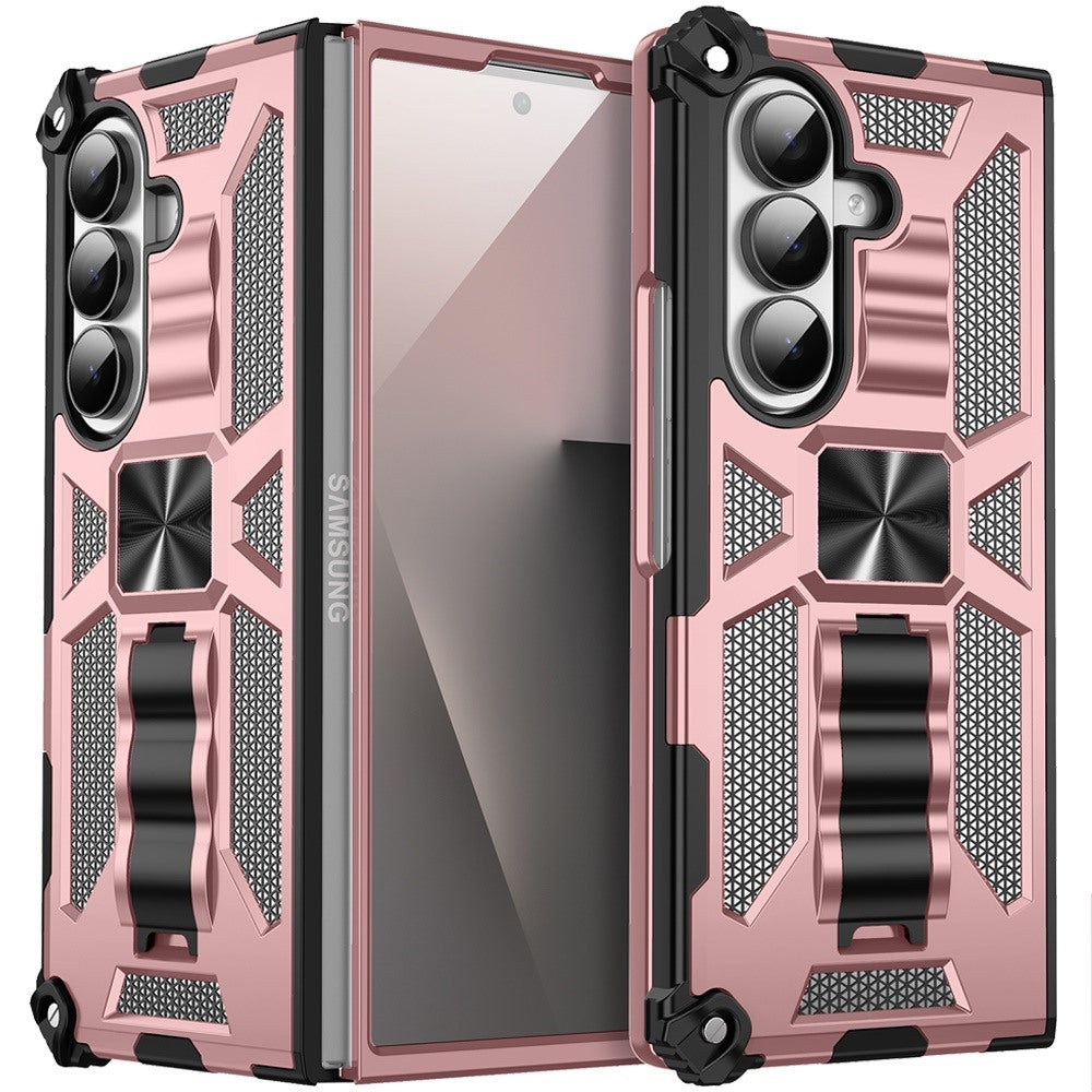 For Samsung Z Fold7 Case Shockproof Modern w/ Stand Metal Plate + Tempered Glass