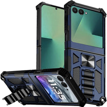 For Samsung Z Flip7 Case Shockproof Modern w/ Stand Metal Plate + Tempered Glass