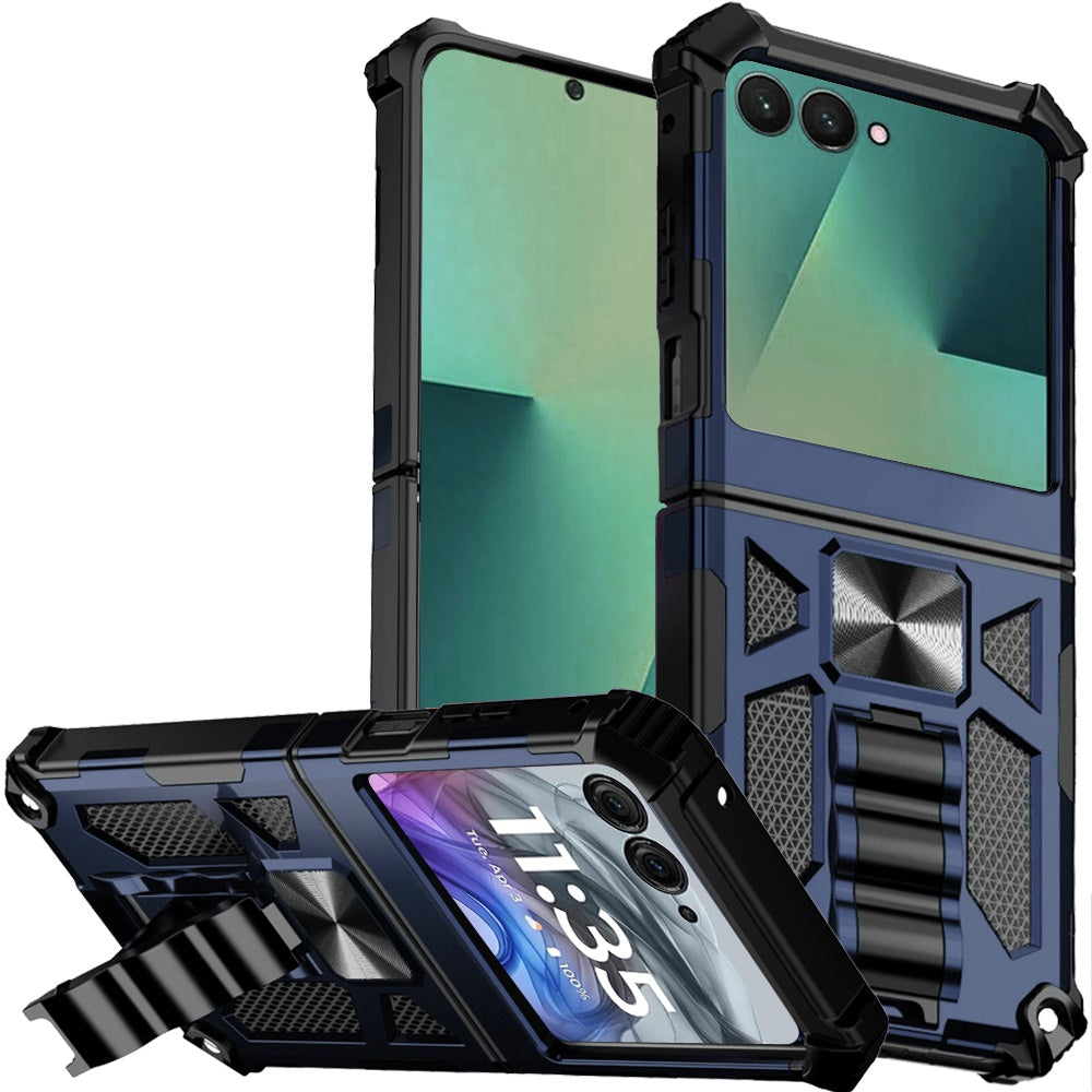 For Samsung Z Flip7 Case Shockproof Modern w/ Stand Metal Plate + Tempered Glass