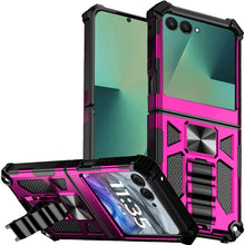 For Samsung Z Flip7 Case Shockproof Modern w/ Stand Metal Plate + Tempered Glass
