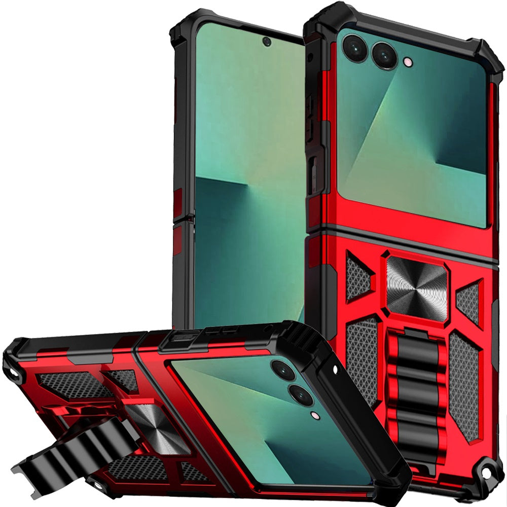 For Samsung Z Flip7 Case Shockproof Modern w/ Stand Metal Plate + Tempered Glass