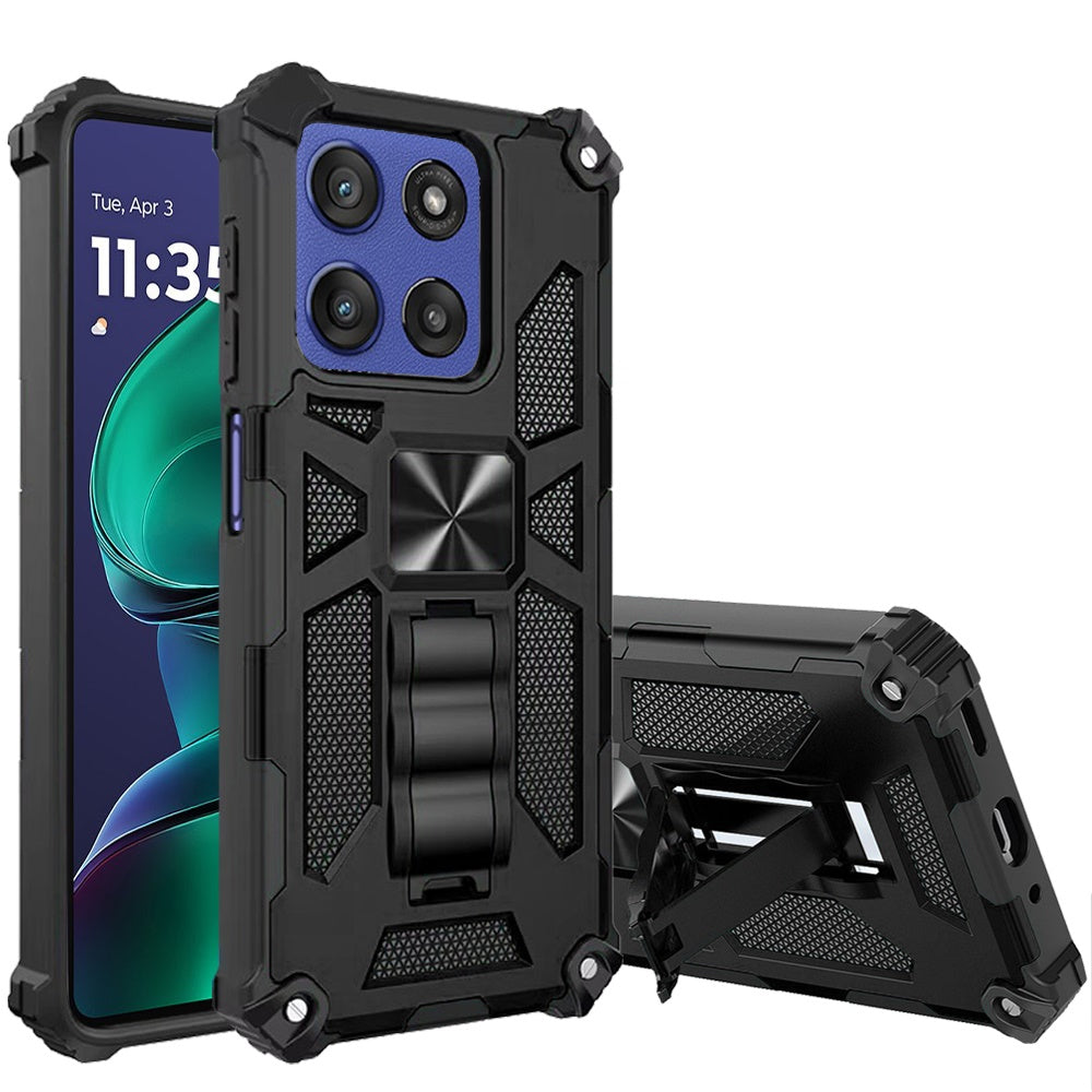 For Moto G Stylus 2025 Case Shockproof with Stand Metal Plate + Tempered Glass