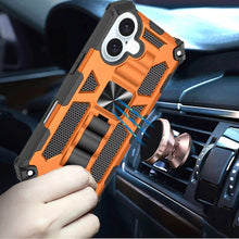 For iPhone 17 Case Shockproof Pull-out Stand with Metal Plate + Tempered Glass