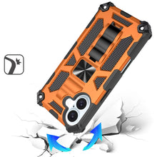 For iPhone 17 Case Shockproof Pull-out Stand with Metal Plate + Tempered Glass