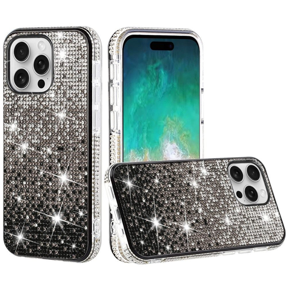 For iPhone 16 PRO MAX Case Party Full Bling Diamond Phone Cover + Tempered Glass