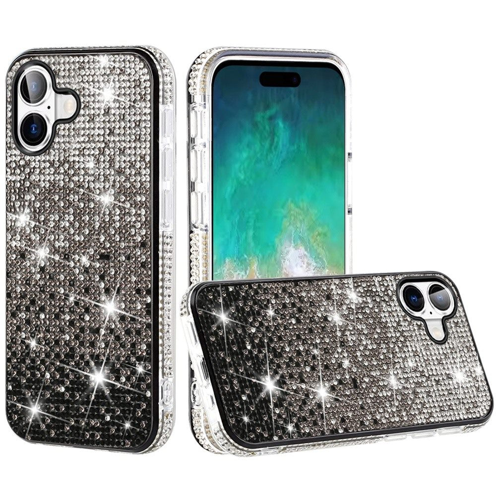 For iPhone 16 Plus 6.7in Case Party Full Bling Diamond Cover + Tempered Glass
