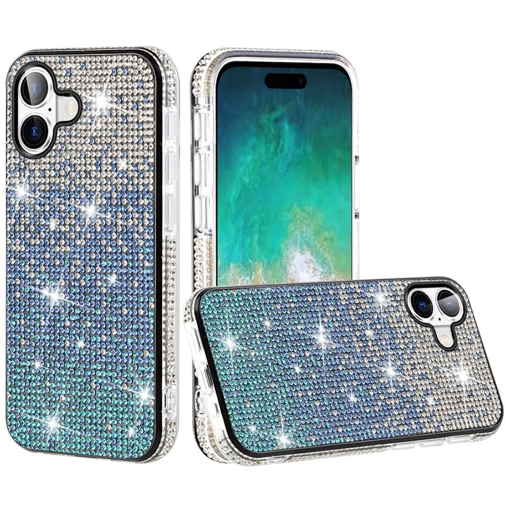 For iPhone 16 Plus 6.7in Case Party Full Bling Diamond Cover + Tempered Glass