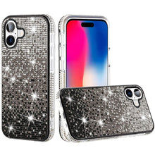 For iPhone 16 6.1inch Case Party Full Bling Diamond Phone Cover + Tempered Glass