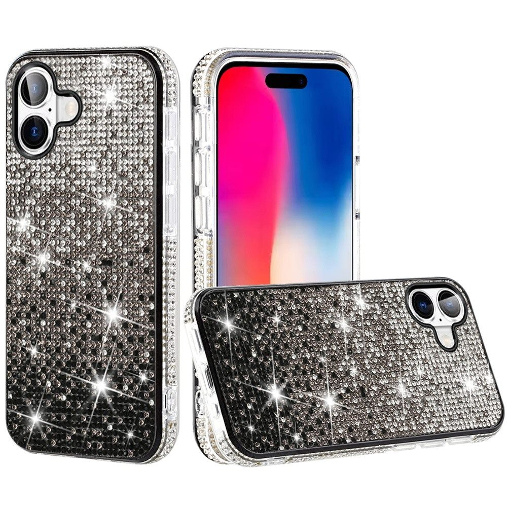 For iPhone 16 6.1inch Case Party Full Bling Diamond Phone Cover + Tempered Glass