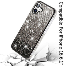 For iPhone 16 6.1inch Case Party Full Bling Diamond Phone Cover + Tempered Glass