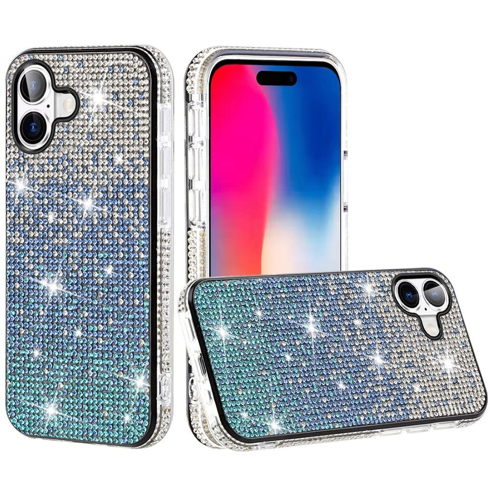 For iPhone 16 6.1inch Case Party Full Bling Diamond Phone Cover + Tempered Glass