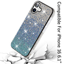 For iPhone 16 6.1inch Case Party Full Bling Diamond Phone Cover + Tempered Glass