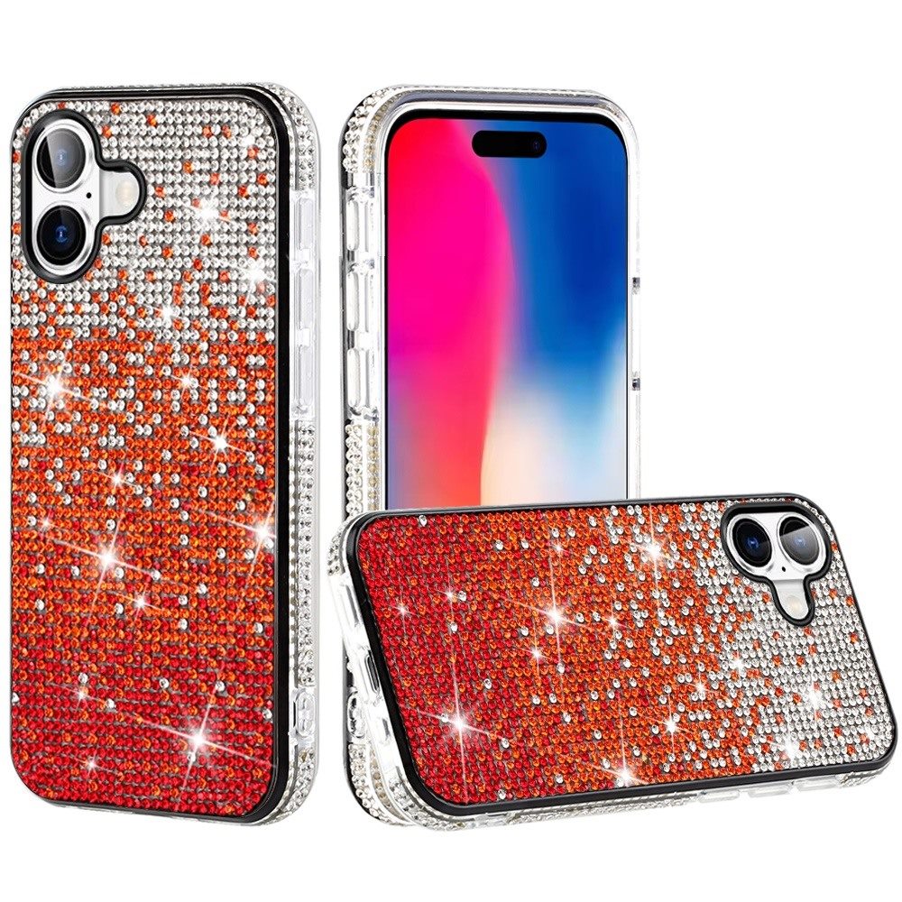 For iPhone 16 6.1inch Case Party Full Bling Diamond Phone Cover + Tempered Glass