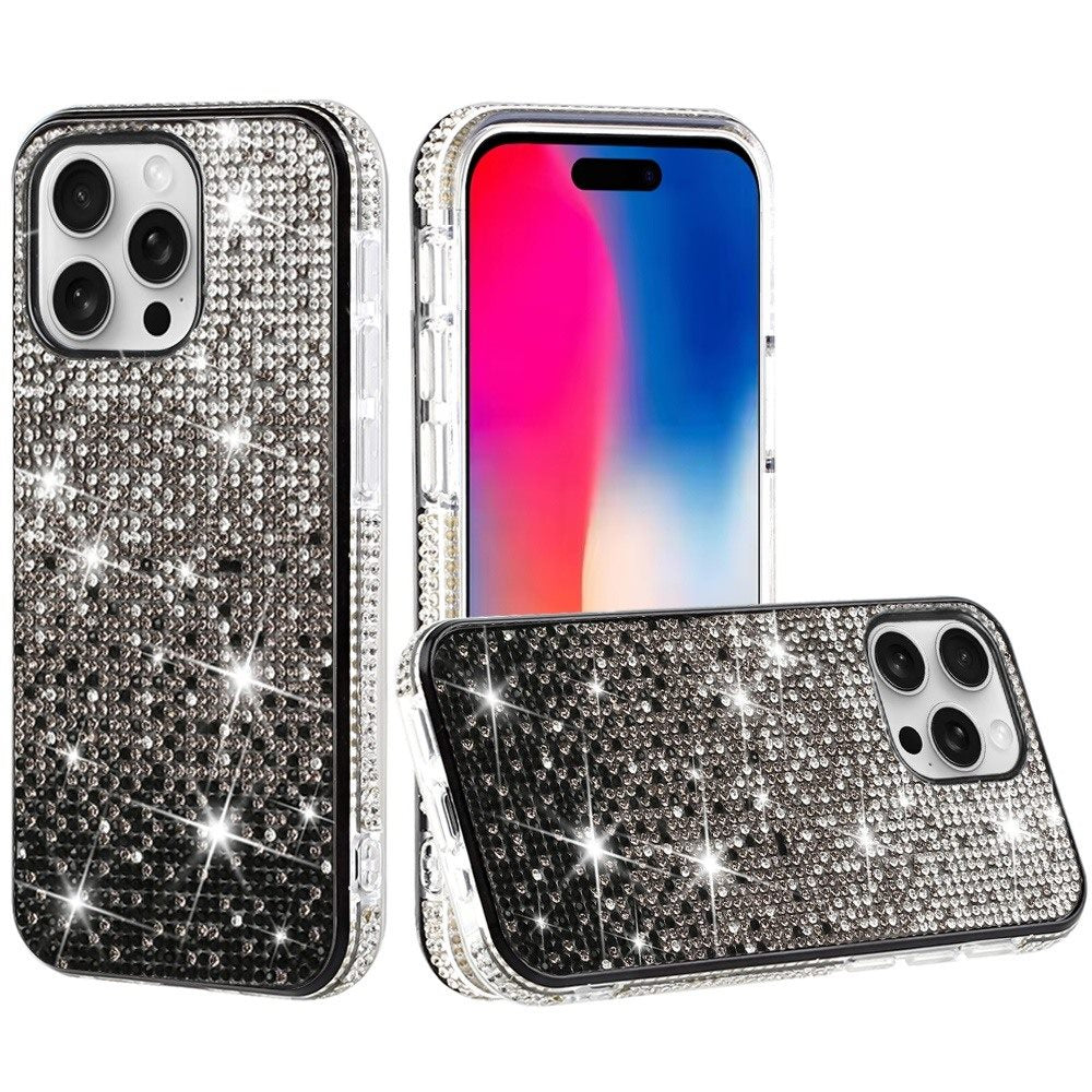 For iPhone 16 Pro 6.3in Case Party Full Bling Diamond Cover + Tempered Glass