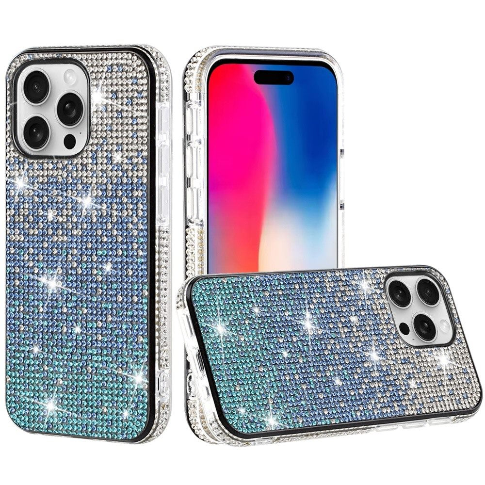 For iPhone 16 Pro 6.3in Case Party Full Bling Diamond Cover + Tempered Glass