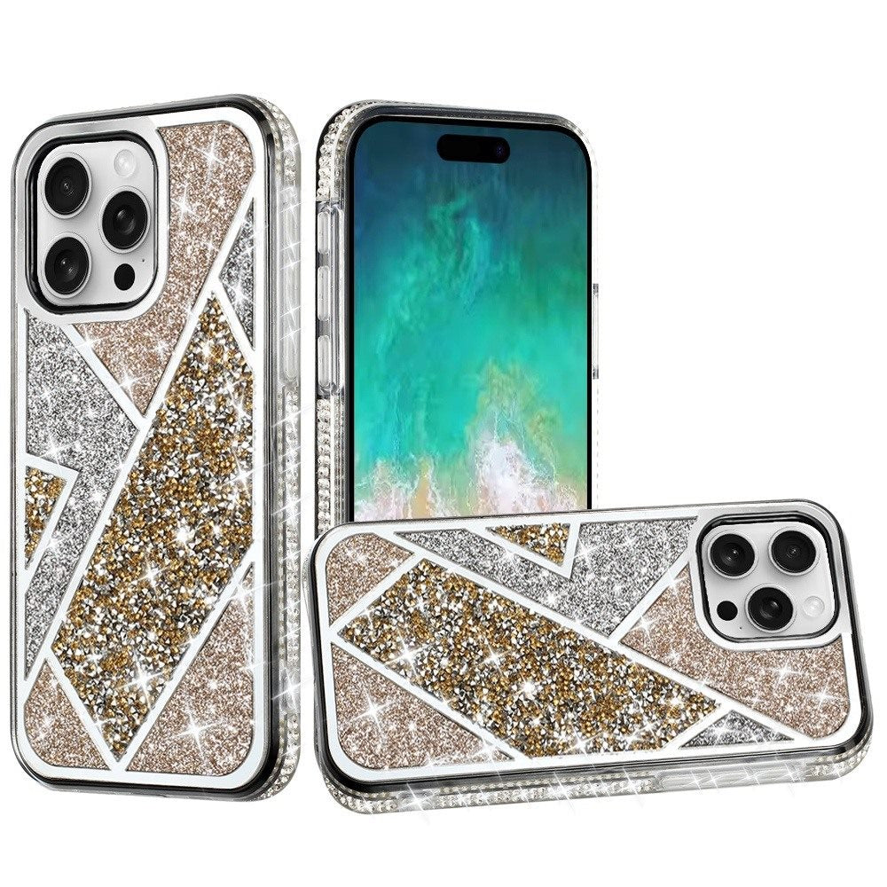 For iPhone 16 PRO MAX Case Rhombus Bling Glitter Diamond Cover + Tempered Glass