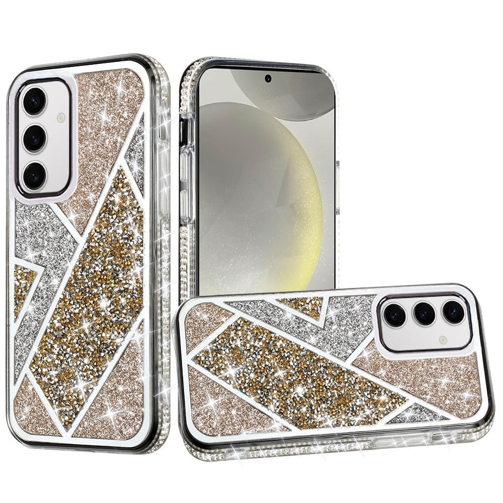 For Samsung S24+/S25+ Case Rhombus Bling Glitter Diamond Cover + Tempered Glass